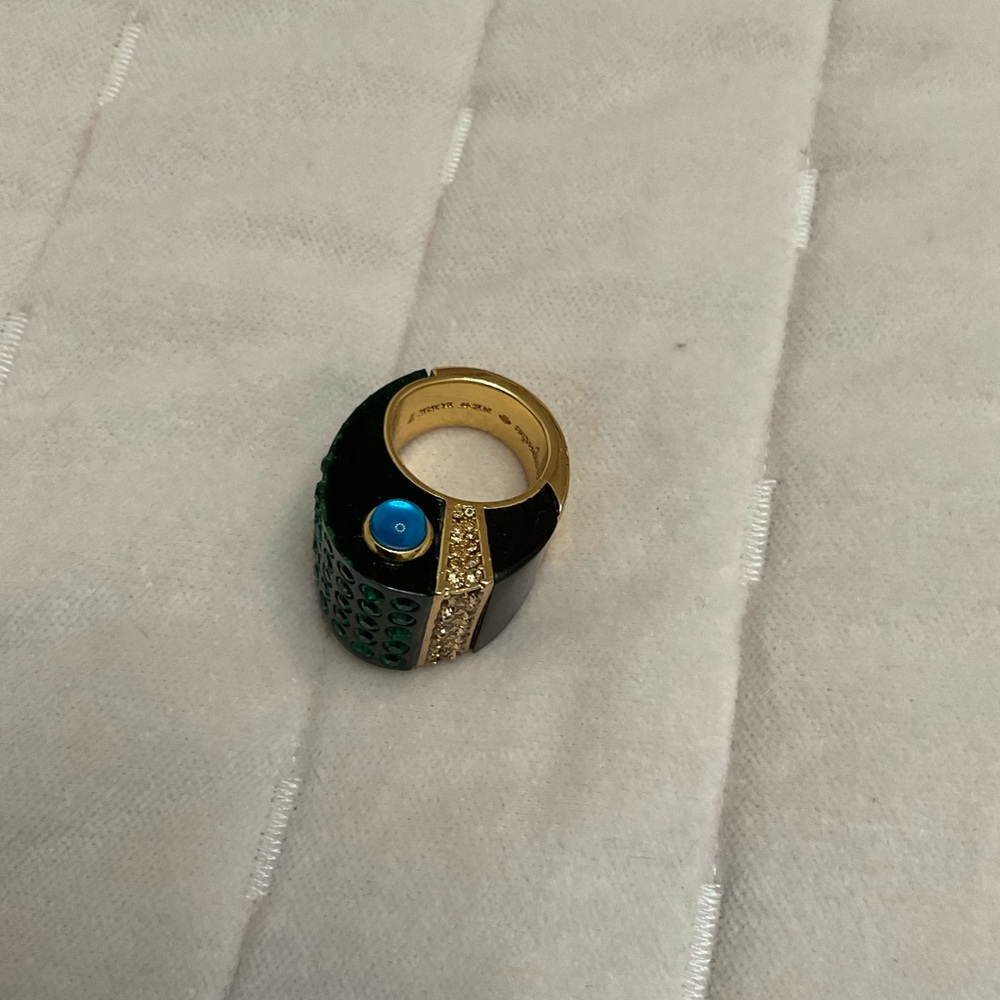 Kate Spade Black and Gold Ring with Green and Blue Accents